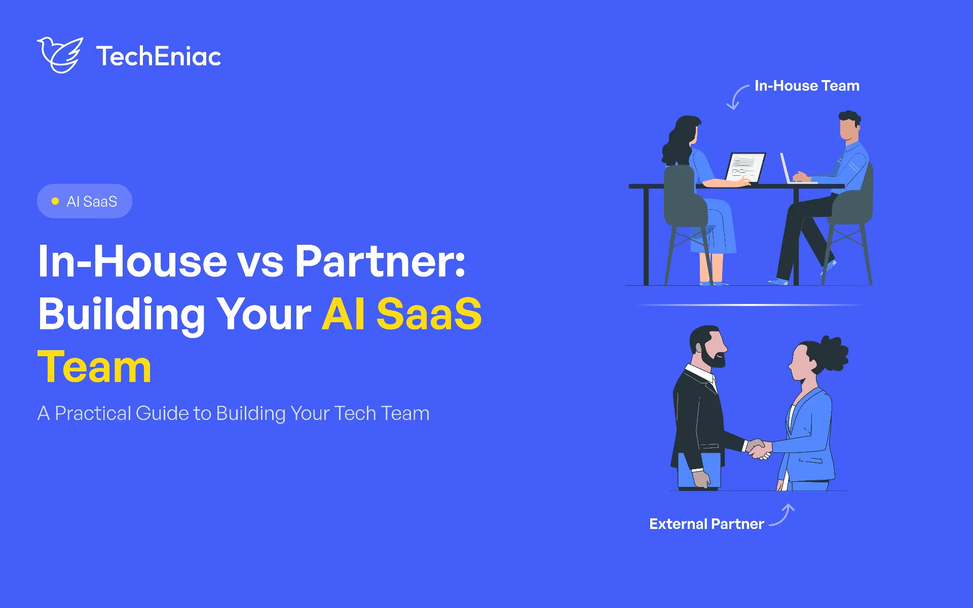 Comparison illustration of in-house team vs development partner for AI SaaS